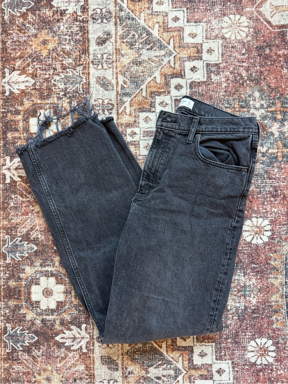 Abercrombie & Fitch Black Frayed-Hem‎ Wide Leg Jeans